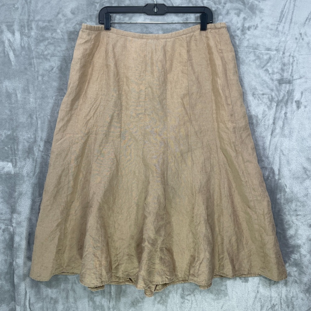 Talbots Irish Linen Skirt Women's Size 18 W Tan Brown A Line Midi Side Zip